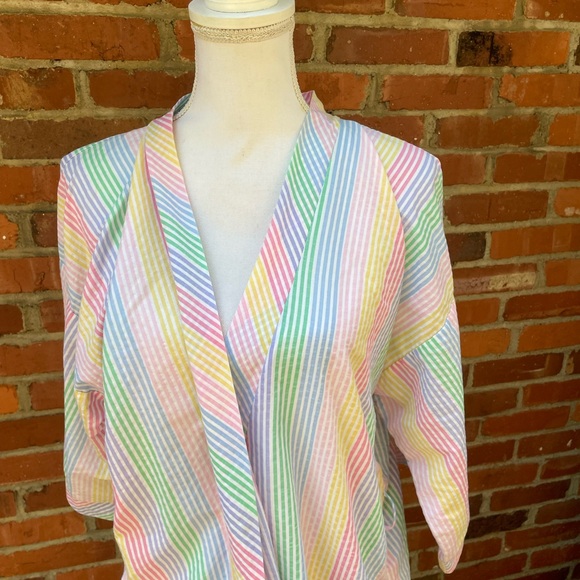 Vintage Evelyn Pearson Ladies Small Rainbow Striped Pastel Housecoat Robe - Picture 2 of 6